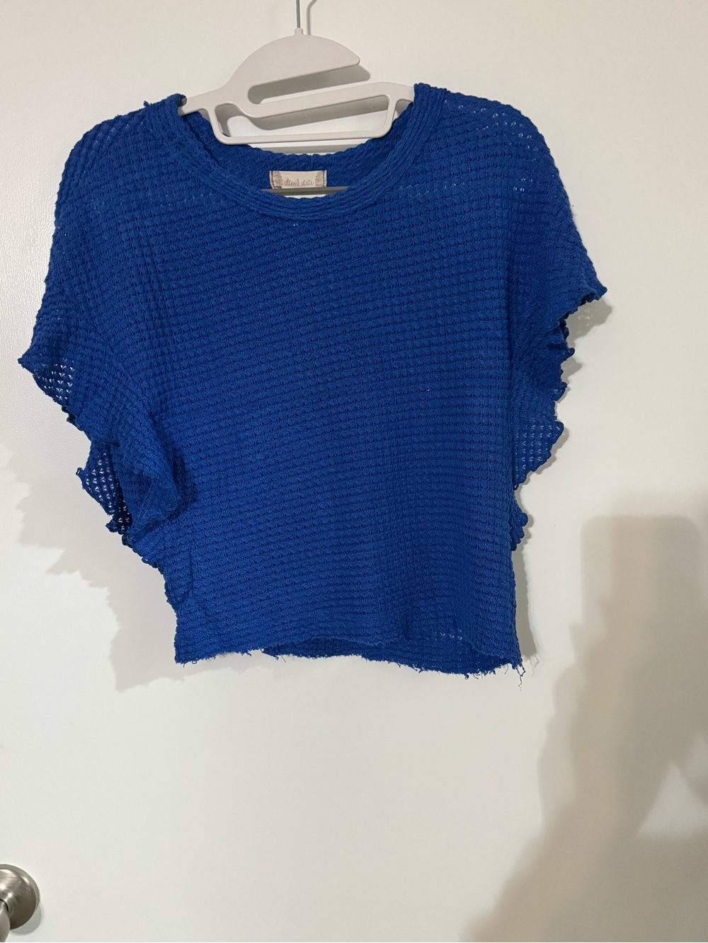 Altar'd State Royal Blue Open-Knit Cropped Tee